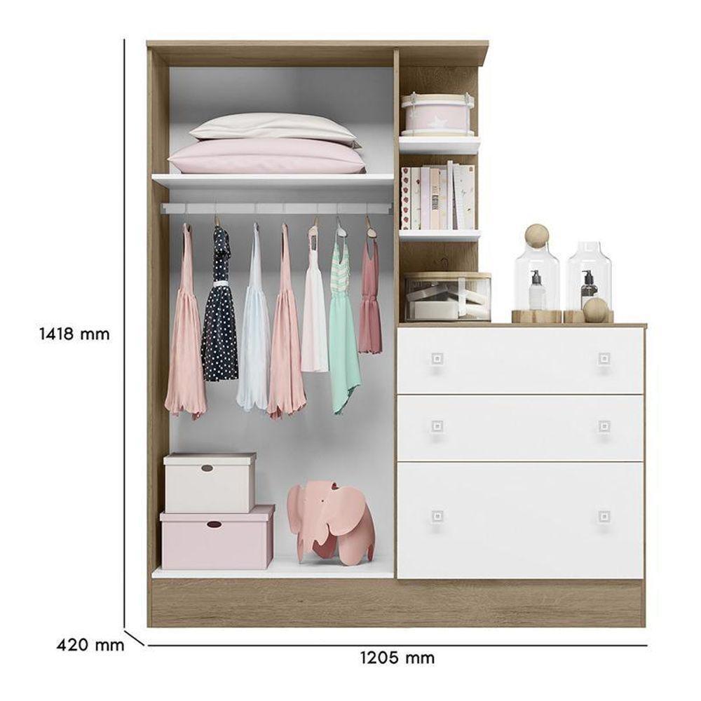 Guarda Roupa Com Cômoda Infantil Doce Sonho 2 Portas E 3 Gavetas Carvalho-branco - Qmovi Carvalho-branco - 4
