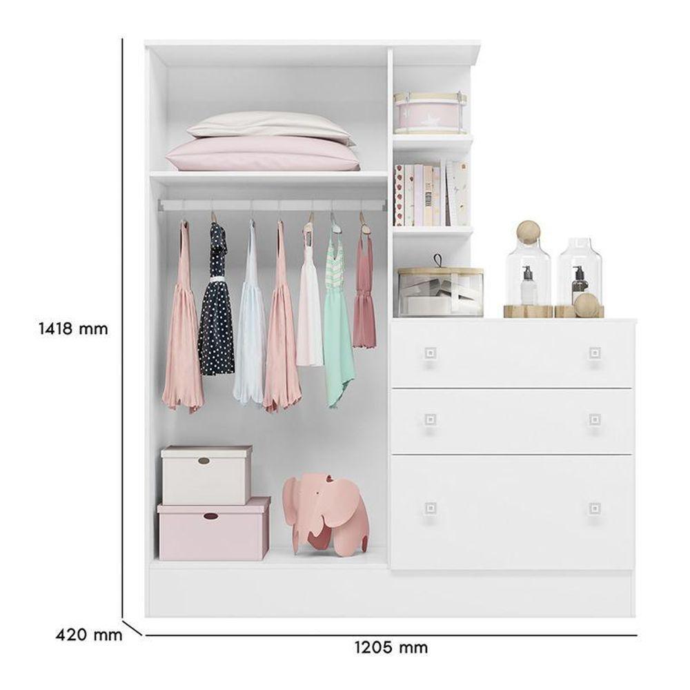 Guarda Roupa Com Cômoda Infantil Doce Sonho 2 Portas E 3 Gavetas Branco - Qmovi Branco - 4