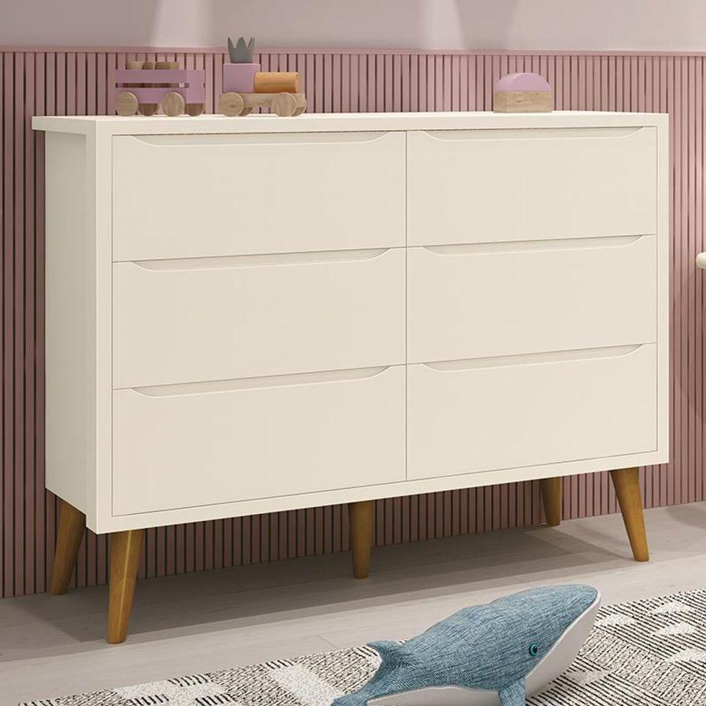 Cômoda Infantil Theo 6 Gavetas Areia Fosco Com Pés Amadeirado - Reller Móveis Areia Fosco - 3