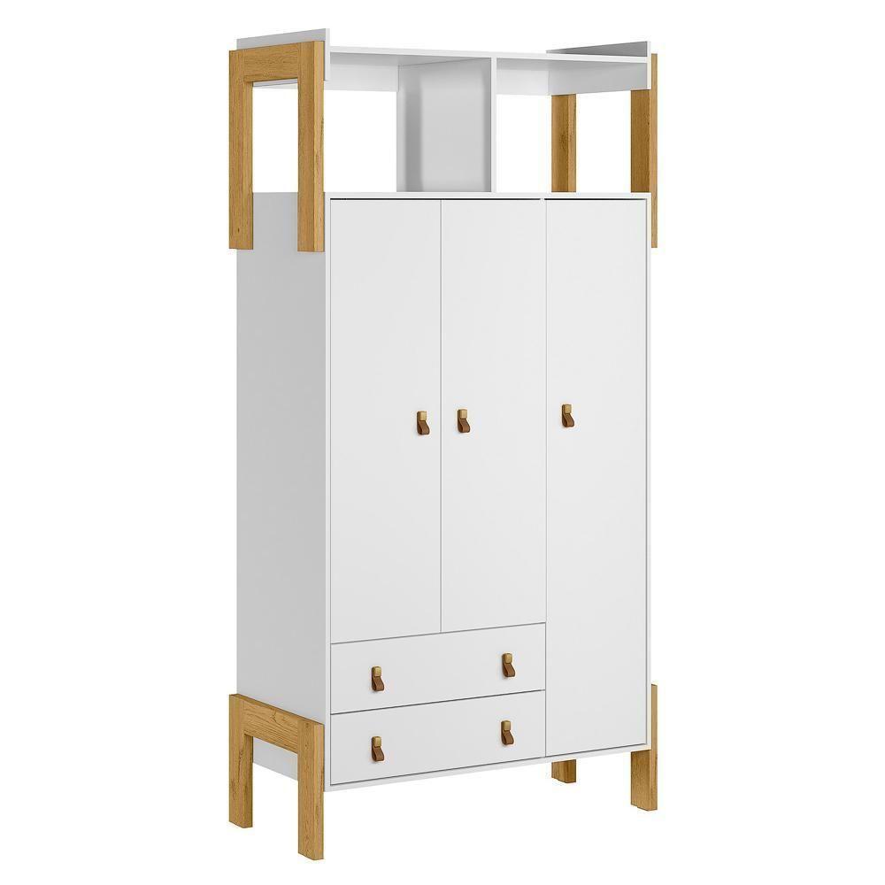Guarda Roupa Infantil Fantasia 3 Portas E 2 Gavetas Com Nicho Branco Acetinado - Qmovi Branco Acetinado - 1