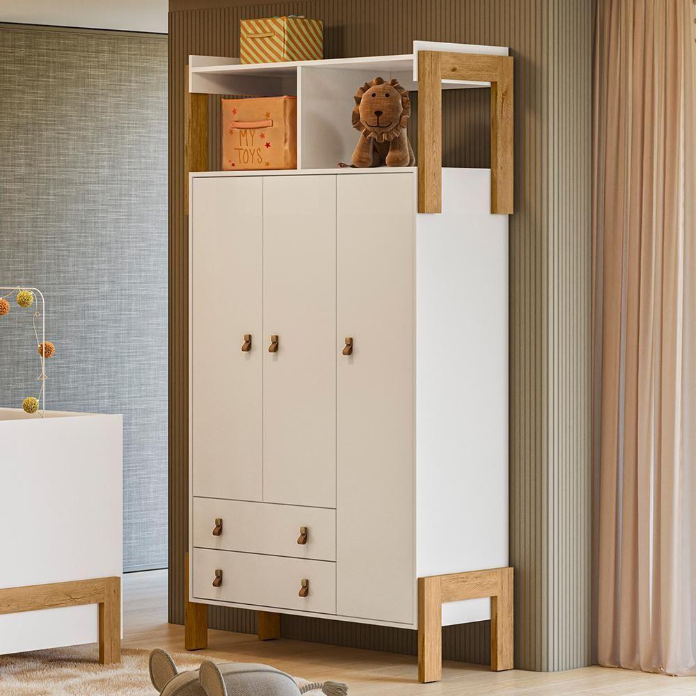 Guarda Roupa Infantil Fantasia 3 Portas E 2 Gavetas Com Nicho Branco Acetinado - Qmovi Branco Acetinado - 2