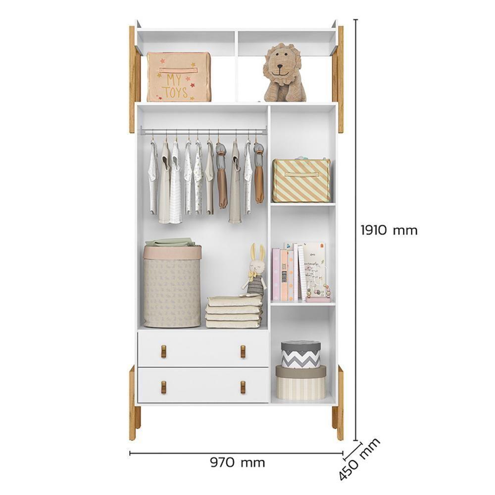 Guarda Roupa Infantil Fantasia 3 Portas E 2 Gavetas Com Nicho Branco Acetinado - Qmovi Branco Acetinado - 4