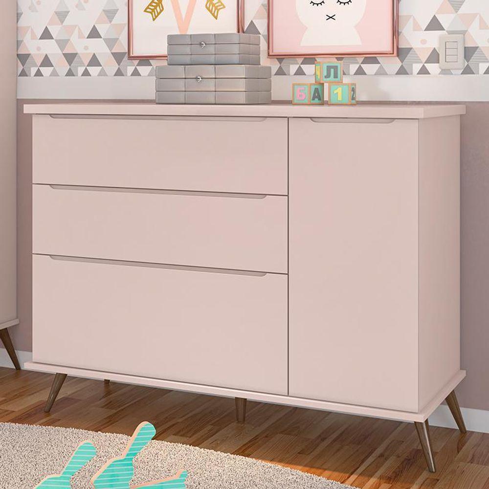 Cômoda Infantil Retrô Melinda 1 Porta E 3 Gavetas Rosê - Phoenix Baby Rosê - 2