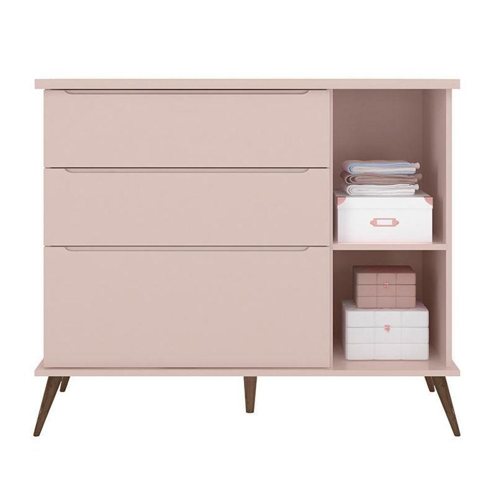 Cômoda Infantil Retrô Melinda 1 Porta E 3 Gavetas Rosê - Phoenix Baby Rosê - 3