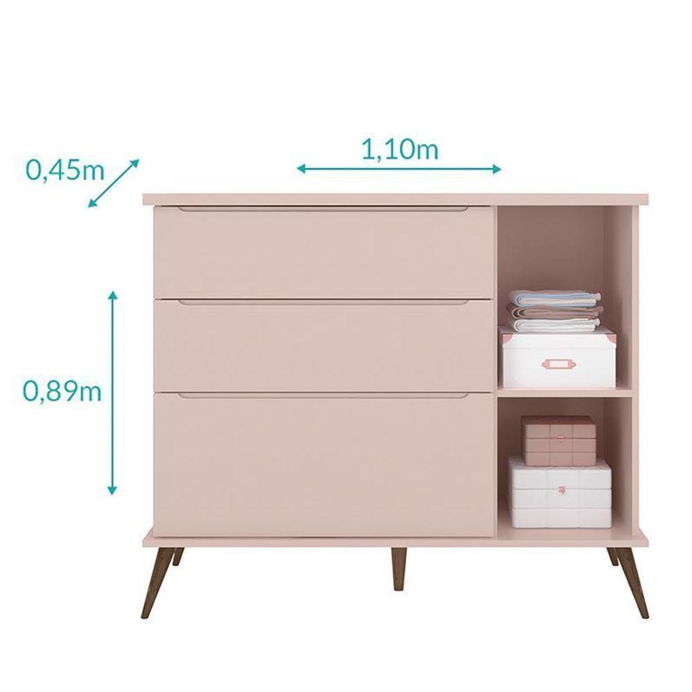 Cômoda Infantil Retrô Melinda 1 Porta E 3 Gavetas Rosê - Phoenix Baby Rosê - 4
