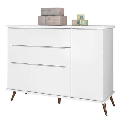 Cômoda Infantil Retrô Alice 3 Gavetas em MDF com Puxador Embutido Branco para Quarto