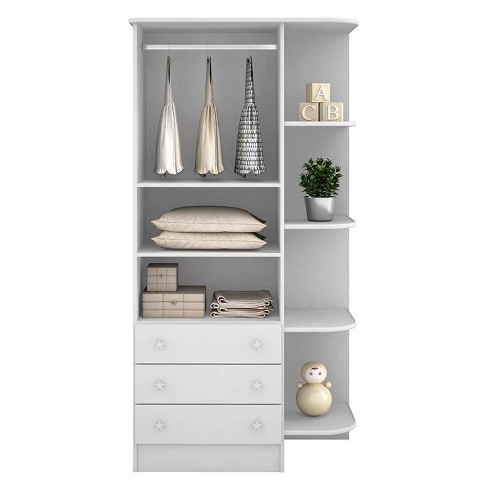 Guarda Roupa Infantil 2 Portas E 3 Gavetas Doce Sonho Branco Com Nicho - Qmovi Branco - 3