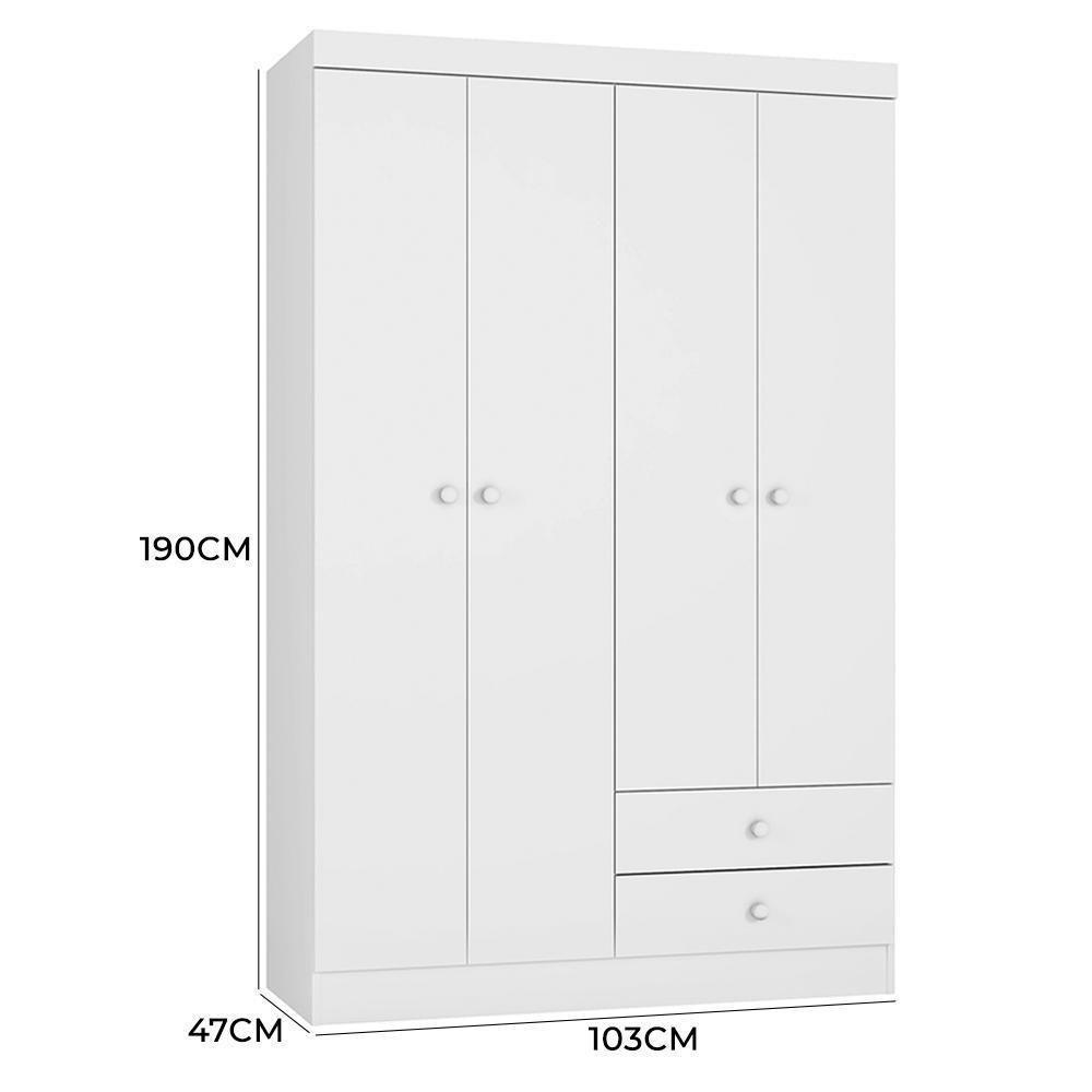 Guarda Roupa Infantil Louise 4 Portas E 2 Gavetas Branco - Ajl Móveis Branco - 3