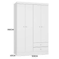 Guarda Roupa Infantil Louise 4 Portas E 2 Gavetas Branco - Ajl Móveis Branco - 3