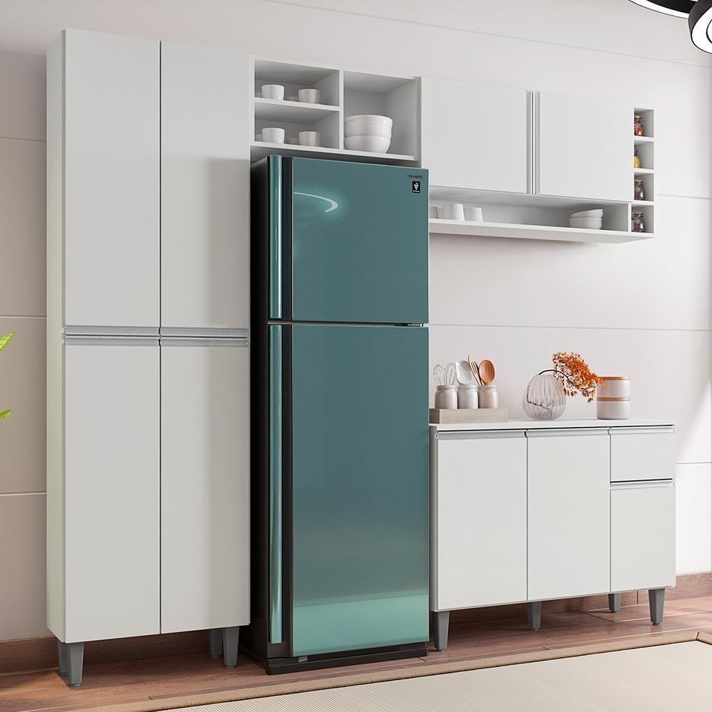 Cozinha Modulada Vanessa 230cm Paneleiro, Balcão Com Tampo Mdp E Aéreo Branco - Ajl Móveis Branco - 2