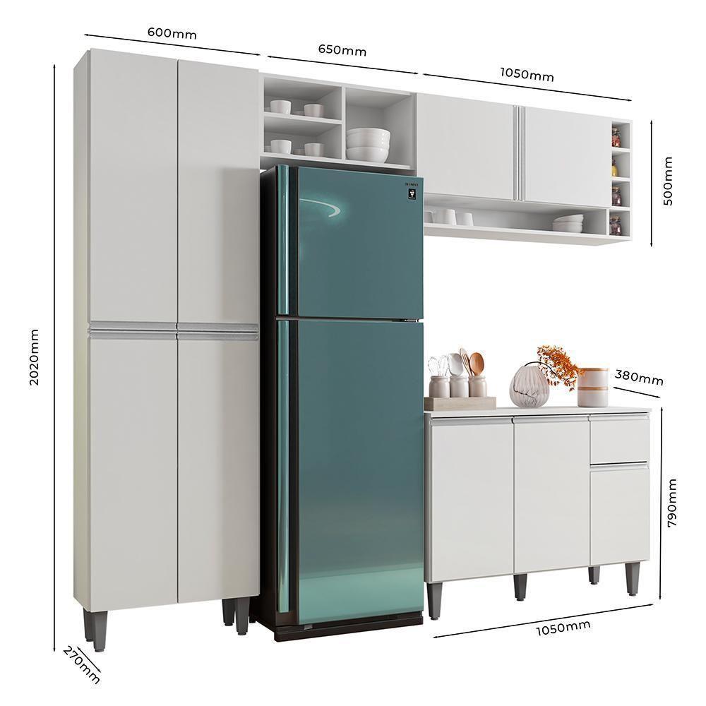 Cozinha Modulada Vanessa 230cm Paneleiro, Balcão Com Tampo Mdp E Aéreo Branco - Ajl Móveis Branco - 4