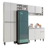 Cozinha Modulada Vanessa 230cm Paneleiro, Balcão Com Tampo Mdp E Aéreo Branco - Ajl Móveis Branco - 1