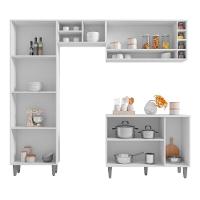 Cozinha Modulada Vanessa 230cm Paneleiro, Balcão Com Tampo Mdp E Aéreo Branco - Ajl Móveis Branco - 3