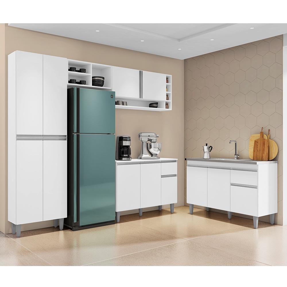 Cozinha Modulada Vanessa Com Balcão Tatiane Branco Sem Tampo - Ajl Móveis Branco - 2