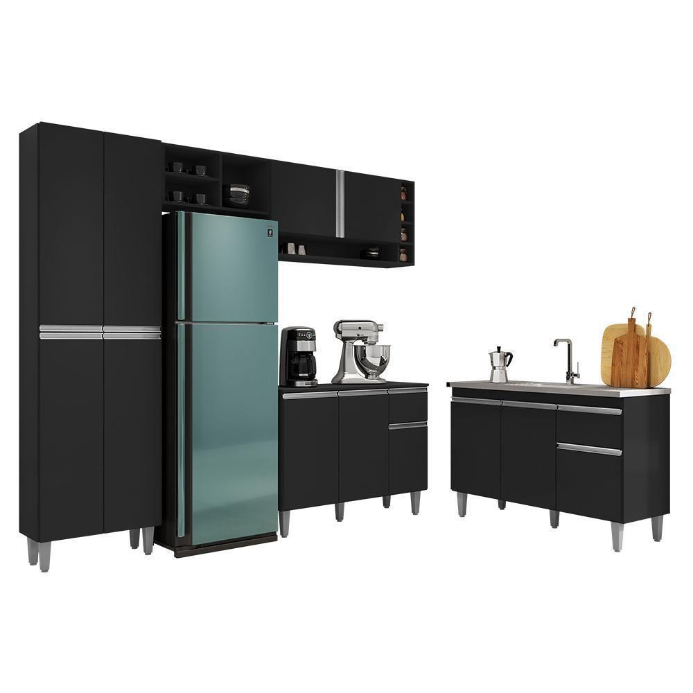 Cozinha Modulada Vanessa Com Balcão Tatiane Preto Sem Tampo - Ajl Móveis Preto - 1