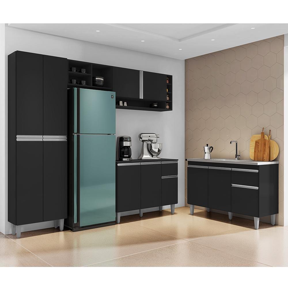 Cozinha Modulada Vanessa Com Balcão Tatiane Preto Sem Tampo - Ajl Móveis Preto - 2