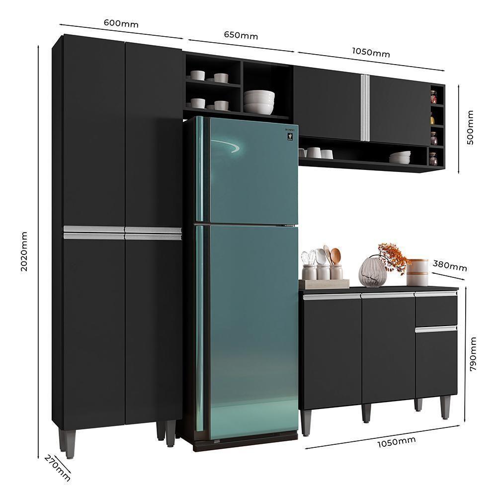 Cozinha Modulada Vanessa Com Balcão Tatiane Preto Sem Tampo - Ajl Móveis Preto - 4