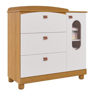 Cômoda Infantil Fofura 1 Porta E 3 Gavetas Nature-branco - Permóbili Baby Nature-branco