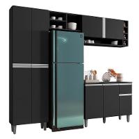 Cozinha Modulada Vanessa 230cm Paneleiro, Balcão Com Tampo Mdp E Aéreo Preto - Ajl Móveis Preto - 1