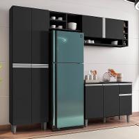 Cozinha Modulada Vanessa 230cm Paneleiro, Balcão Com Tampo Mdp E Aéreo Preto - Ajl Móveis Preto - 2