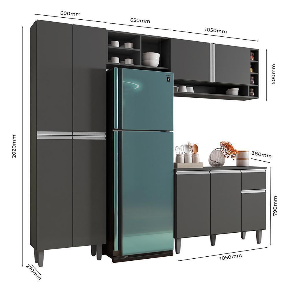 Cozinha Modulada Vanessa 230cm Paneleiro, Balcão Com Tampo Mdp E Aéreo Cinza - Ajl Móveis Cinza - 4