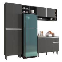 Cozinha Modulada Vanessa 230cm Paneleiro, Balcão Com Tampo Mdp E Aéreo Cinza - Ajl Móveis Cinza - 1
