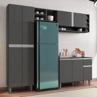 Cozinha Modulada Vanessa 230cm Paneleiro, Balcão Com Tampo Mdp E Aéreo Cinza - Ajl Móveis Cinza - 2