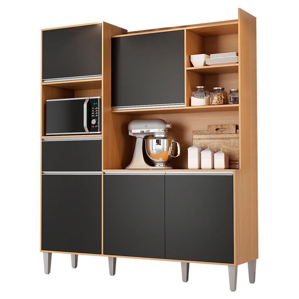 Cozinha Compacta Isabel 5 Portas E 1 Gaveta Amêndoa-preto - Ajl Móveis Amêndoa-preto - 1