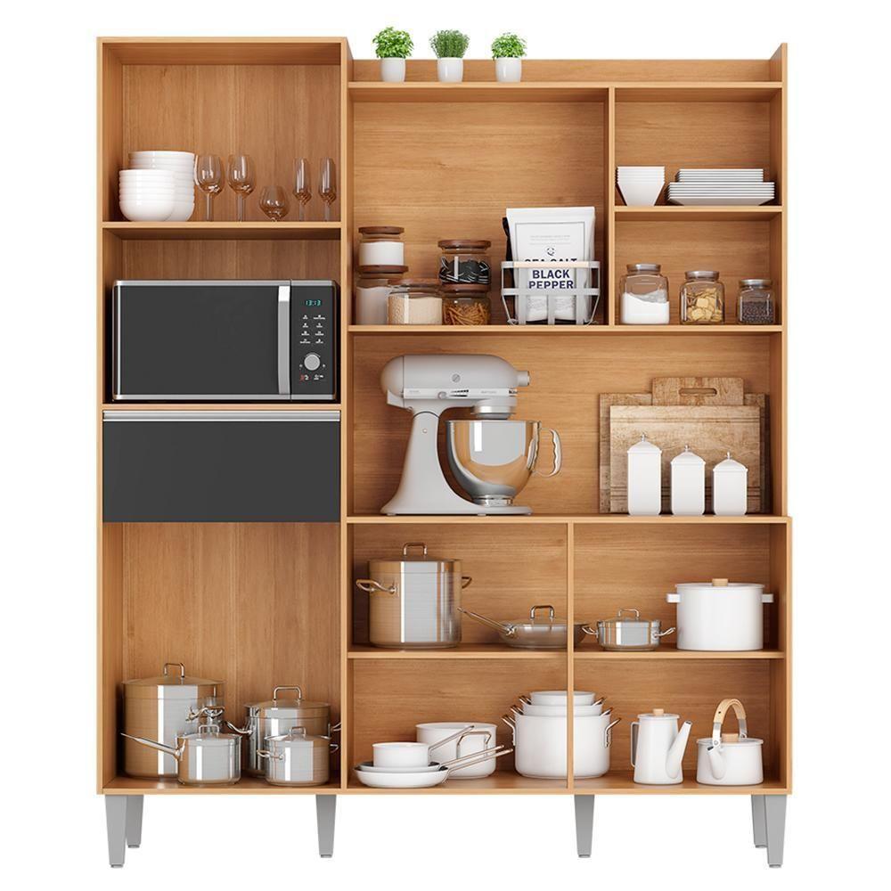 Cozinha Compacta Isabel 5 Portas E 1 Gaveta Amêndoa-preto - Ajl Móveis Amêndoa-preto - 3