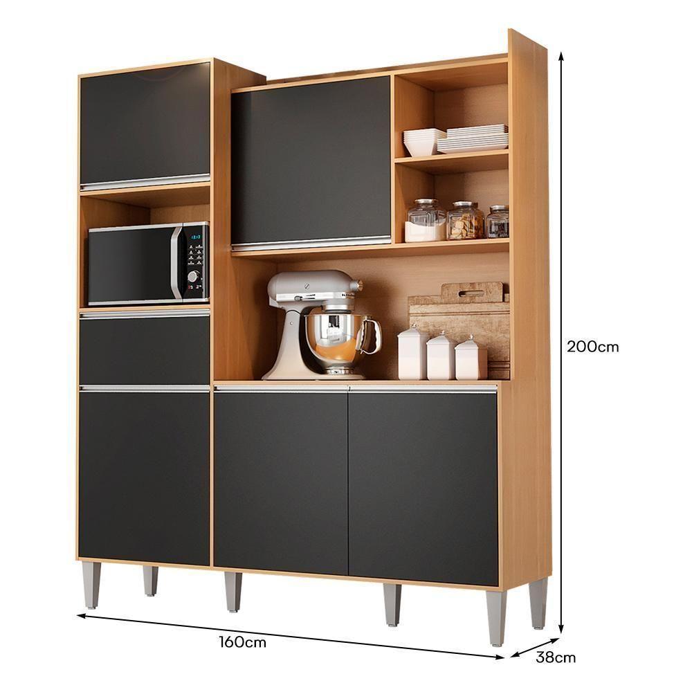 Cozinha Compacta Isabel 5 Portas E 1 Gaveta Amêndoa-preto - Ajl Móveis Amêndoa-preto - 4