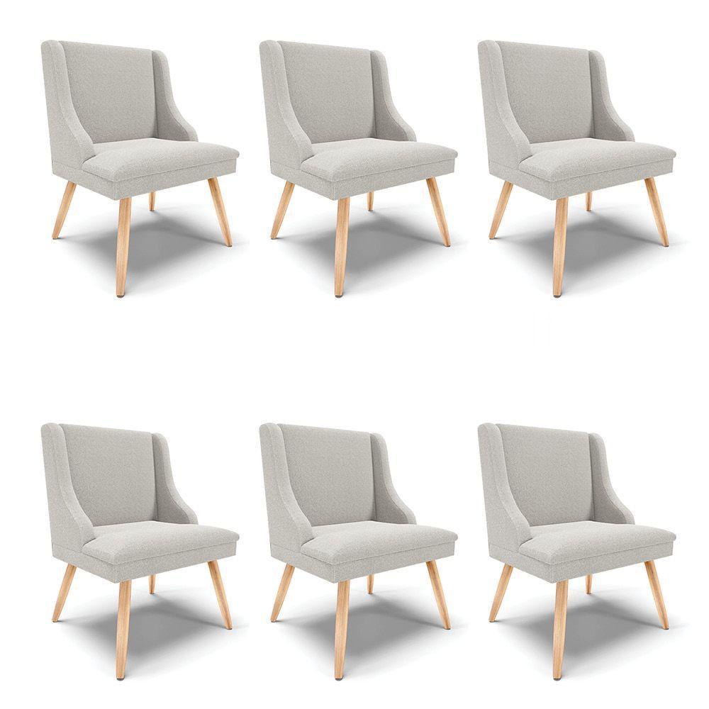 Cadeira Sala De Jantar Pé Palito Natural Kit 6 Liz Bouclê Cinza D03 - D'rossi - 1