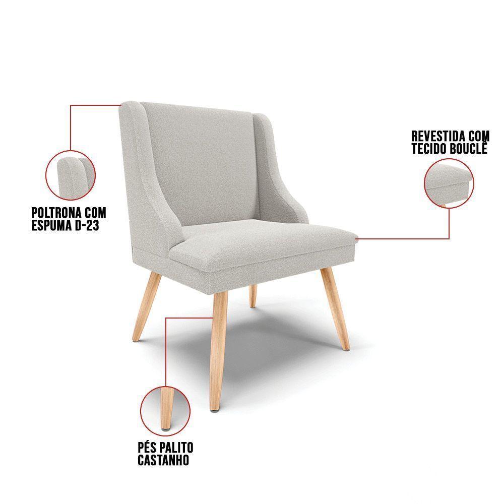 Cadeira Sala De Jantar Pé Palito Natural Kit 6 Liz Bouclê Cinza D03 - D'rossi - 3