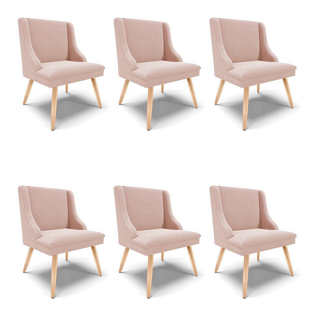 Cadeira Sala De Jantar Pé Palito Natural Kit 6 Liz Bouclê Rose D03 - D'rossi - 1