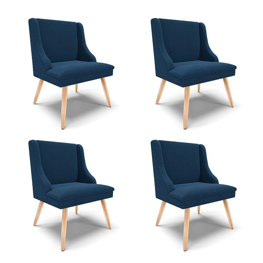 Cadeira Sala De Jantar Pé Palito Natural Kit 4 Liz Bouclê Azul D03 - D'rossi - 1