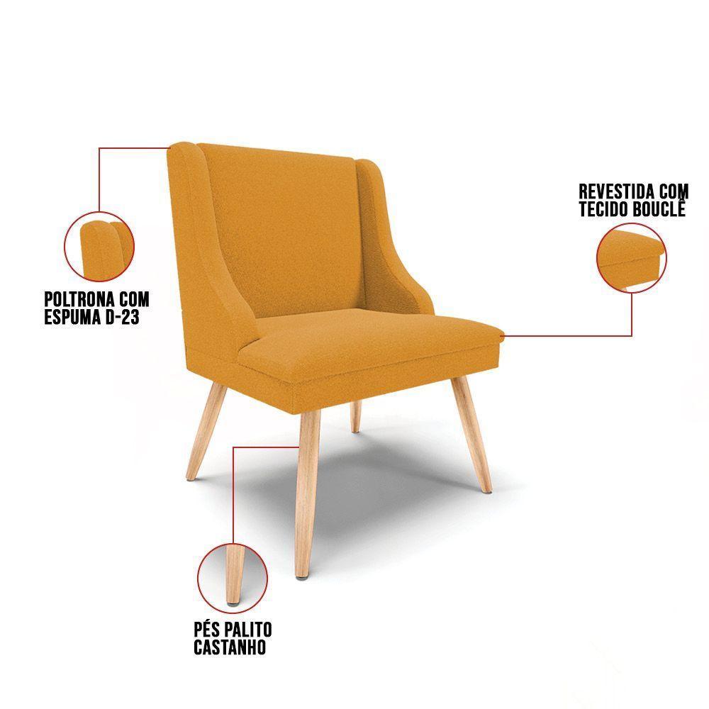 Cadeira Sala De Jantar Pé Palito Natural Kit 4 Liz Bouclê Mostarda D03 - D'rossi - 3