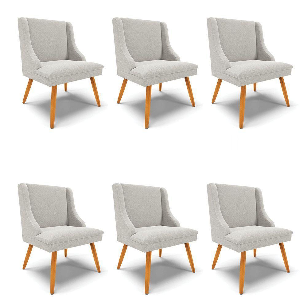 Cadeira Sala De Jantar Pé Palito Castanho Kit 6 Liz Bouclê Cinza D03 - D'rossi - 1