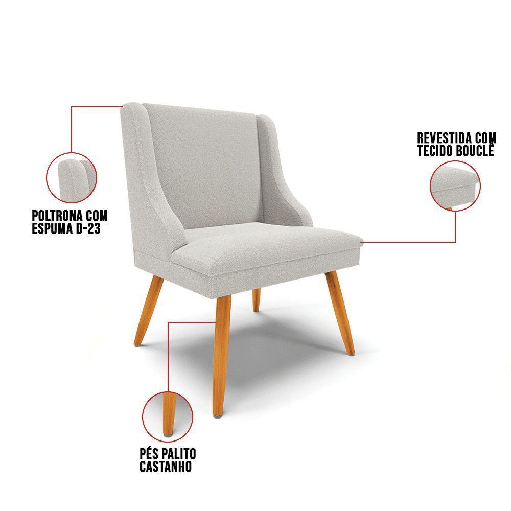 Cadeira Sala De Jantar Pé Palito Castanho Kit 6 Liz Bouclê Cinza D03 - D'rossi - 3