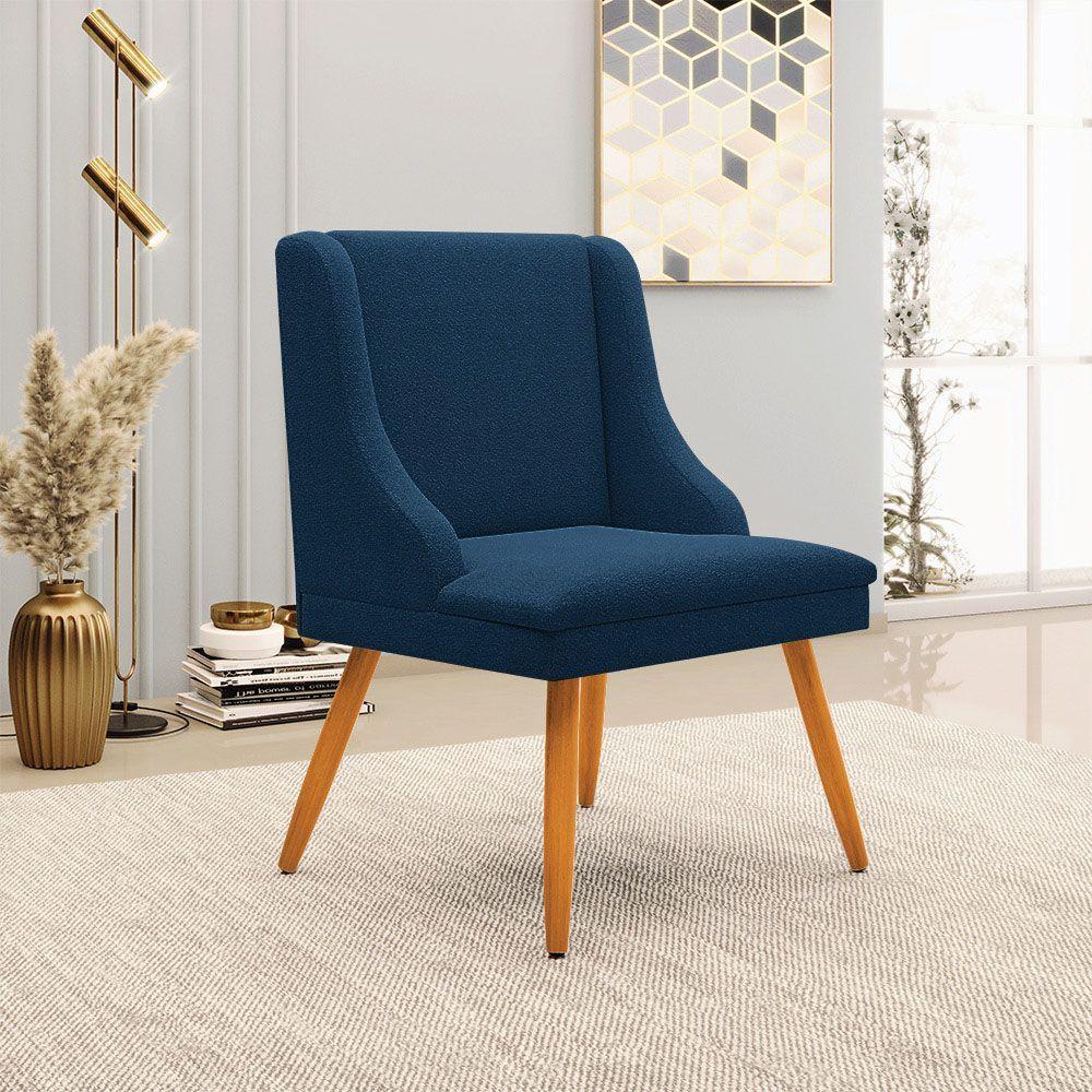 Cadeira Sala De Jantar Pé Palito Castanho Kit 6 Liz Bouclê Azul D03 - D'rossi - 2