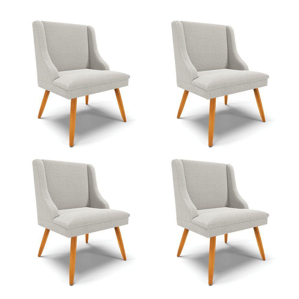 Cadeira Sala De Jantar Pé Palito Castanho Kit 4 Liz Bouclê Cinza D03 - D'rossi - 1