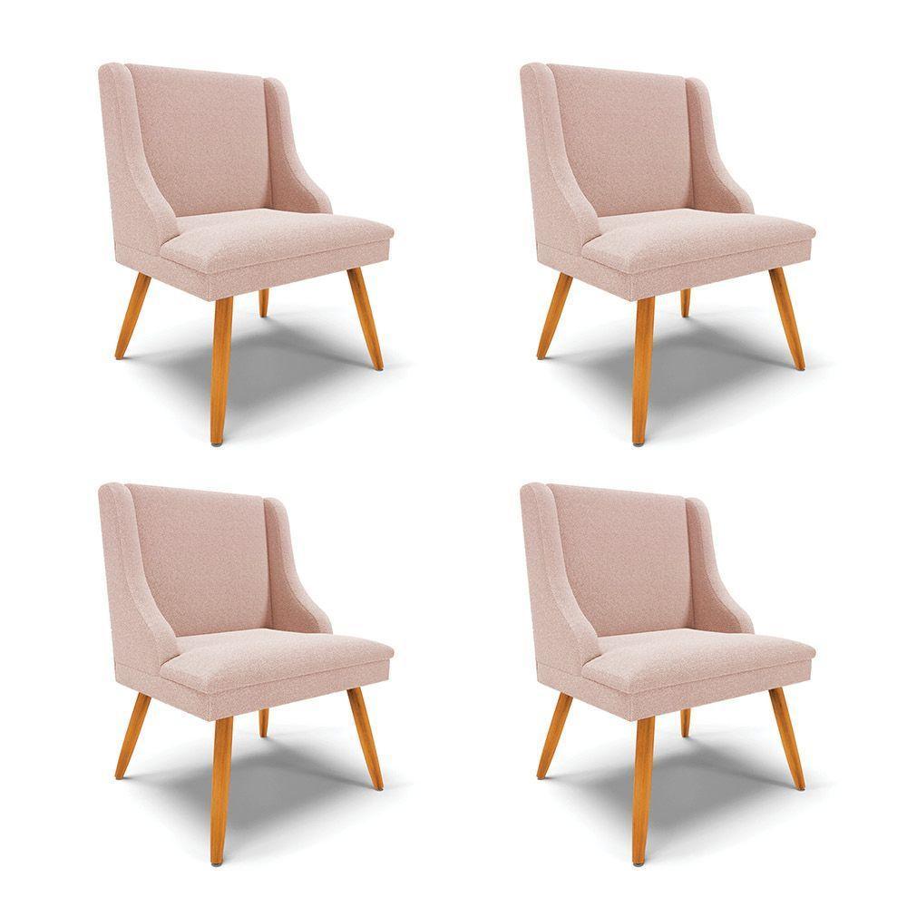 Cadeira Sala De Jantar Pé Palito Castanho Kit 4 Liz Bouclê Rose D03 - D'rossi - 1
