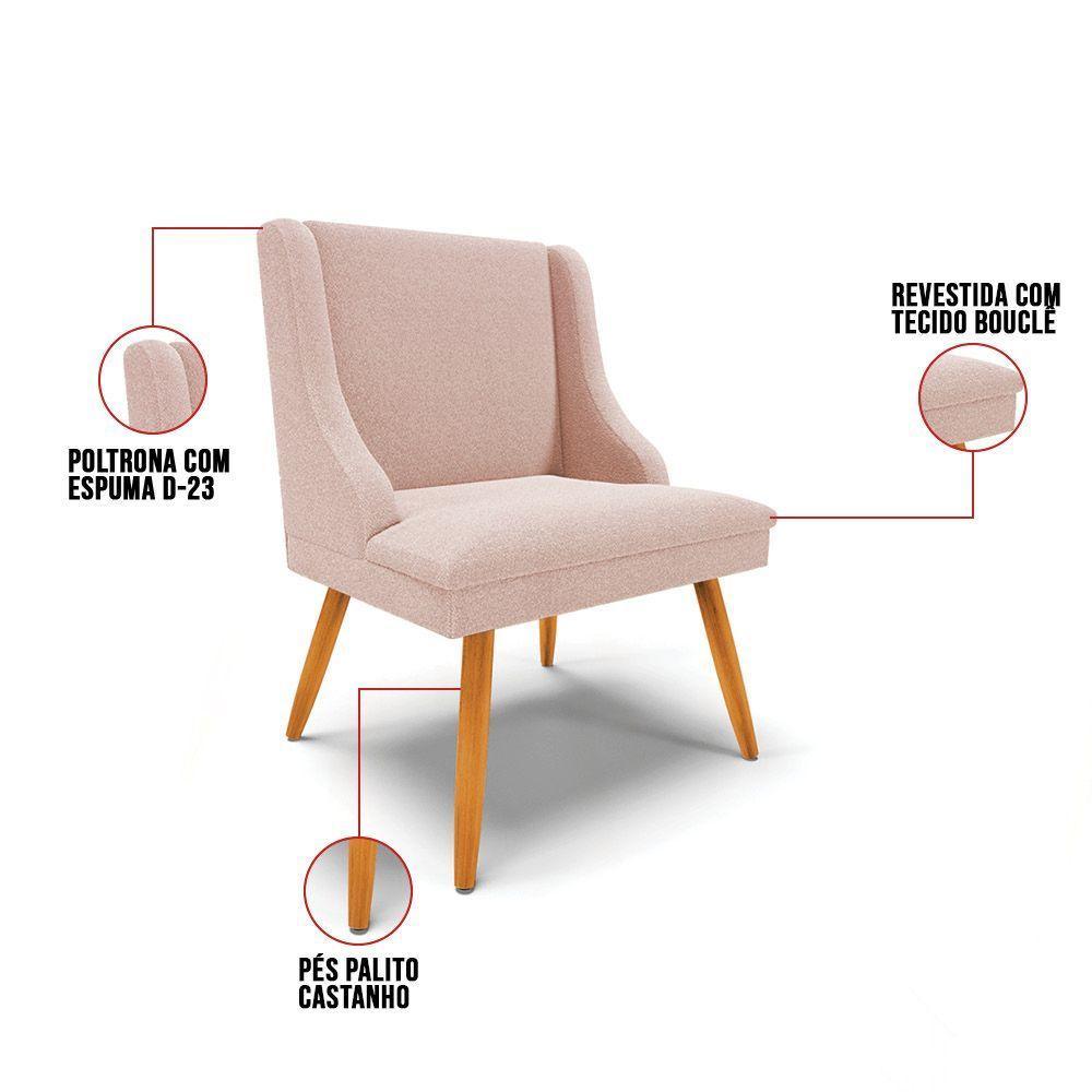 Cadeira Sala De Jantar Pé Palito Castanho Kit 4 Liz Bouclê Rose D03 - D'rossi - 3