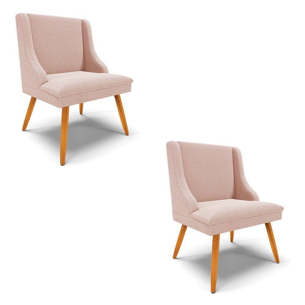 Cadeira Sala De Jantar Pé Palito Castanho Kit 2 Liz Bouclê Rose D03 - D'rossi - 1