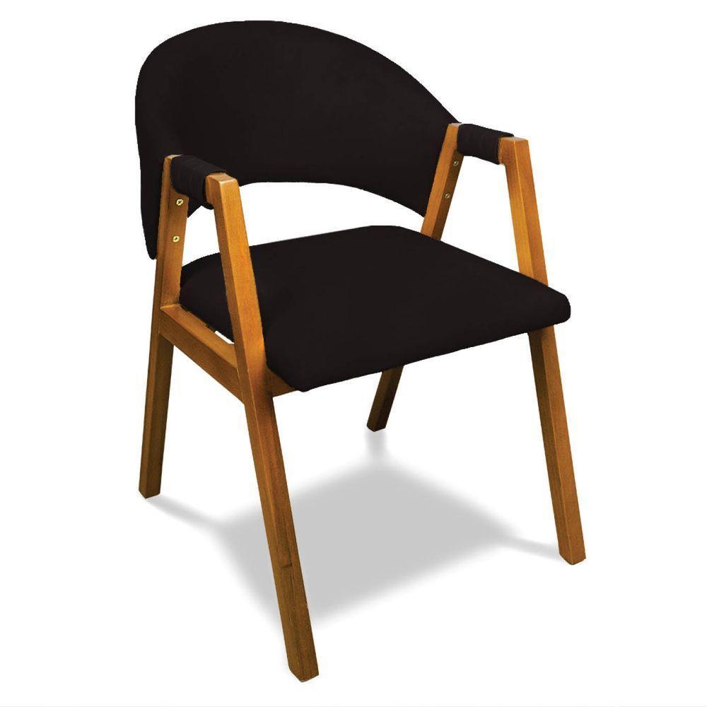 Cadeira Sala De Jantar Em Madeira Yara Suede Preto D03 - D'rossi - 1