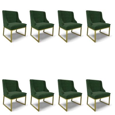Cadeira Sala De Jantar Industrial Dourado Kit 8 Liz Suede Verde D03 - D'rossi