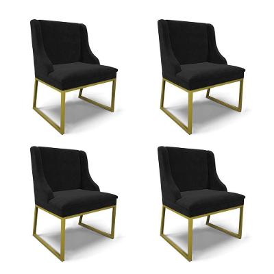 Cadeira Sala De Jantar Industrial Dourado Kit 4 Liz Suede Preto D03 - D'rossi