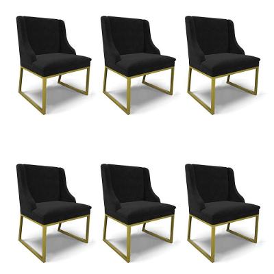 Cadeira Sala De Jantar Industrial Dourado Kit 6 Liz Suede Preto D03 - D'rossi