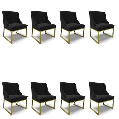 Cadeira Sala De Jantar Industrial Dourado Kit 8 Liz Suede Preto D03 - D'rossi