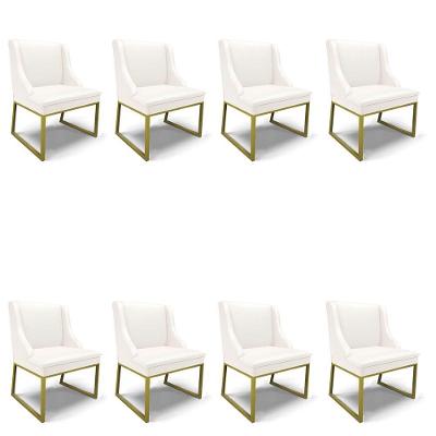 Cadeira Sala De Jantar Industrial Dourado Kit 8 Liz Sintético Bco D03 - D'rossi