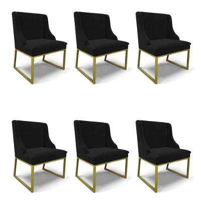 Cadeira Sala De Jantar Industrial Dourado Kit 6 Liz Veludo Preto D03 - D'rossi