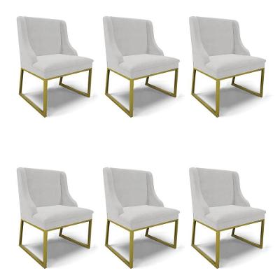 Cadeira Sala De Jantar Industrial Dourado Kit 6 Liz Veludo Cinza D03 - D'rossi